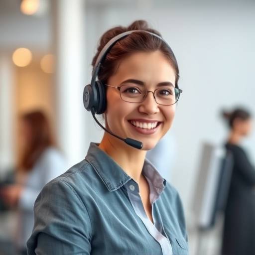 A person using a headset to answer a call, ready to assist