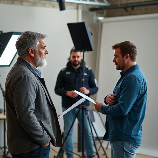 Student actor rehearsing lines with coach in a studio setting