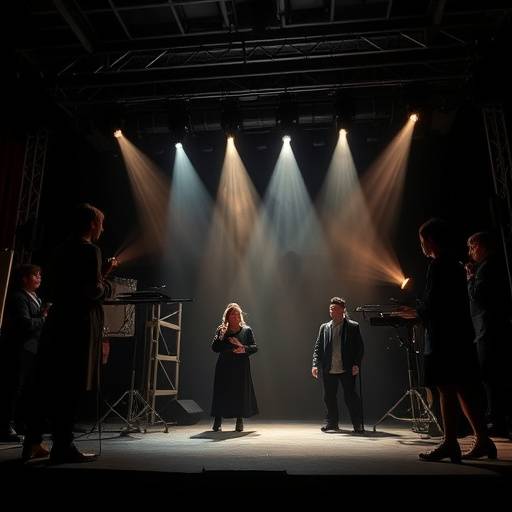 Student actors performing a scene on stage